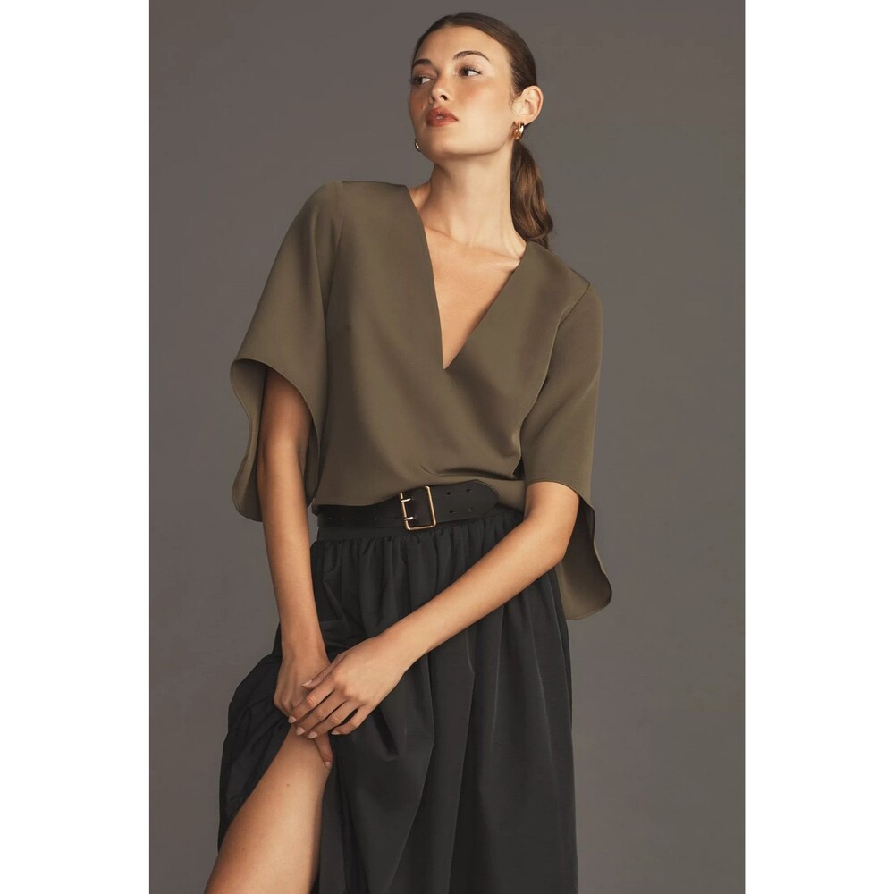 Mare Mare Cape Blouse Womens Small Green Kimono Sleeve V Neck Boxy Crop Top